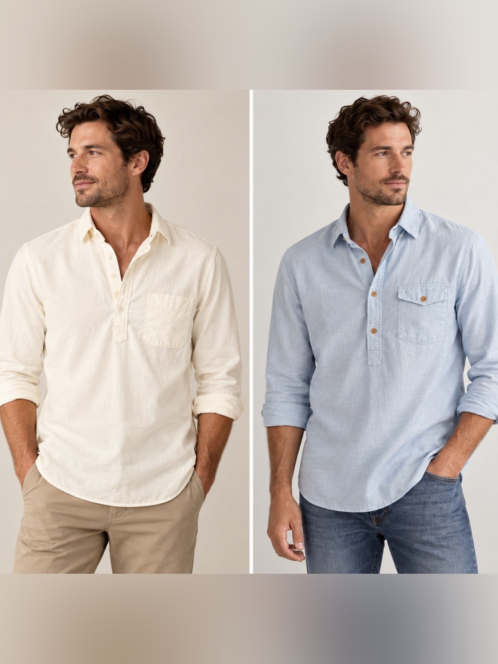 Set of 2 Men’s j crew popover shirts size large white blue